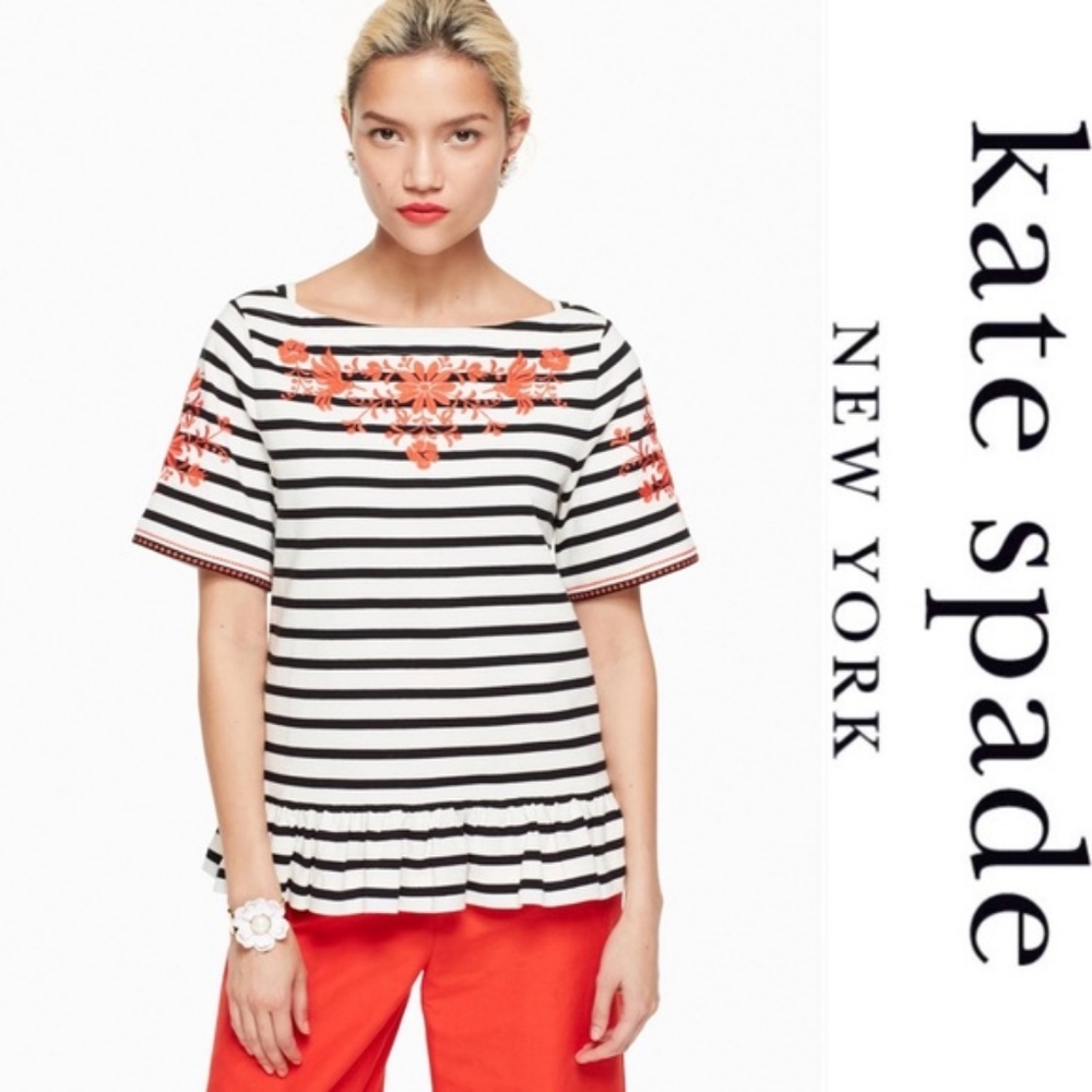 《 Kate Spade 》Embroidered Stripe Top